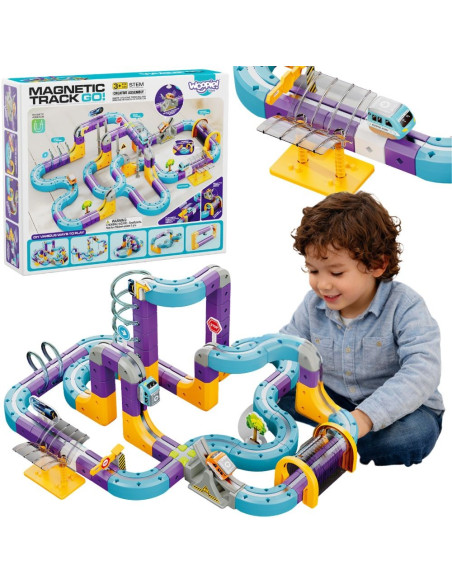 WOOPIE magnetinis traukinio bėgių konstravimo rinkinys su traukos efektu, 126 vnt.