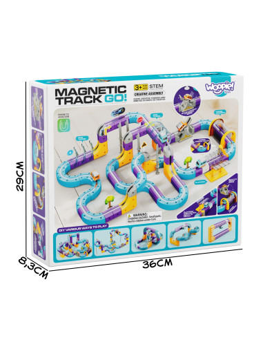 WOOPIE magnetinis traukinio bėgių konstravimo rinkinys su traukos efektu, 126 vnt.