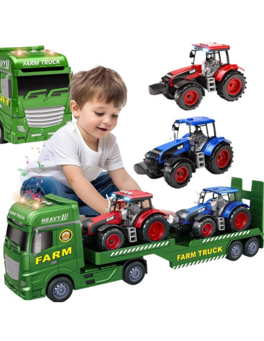 WOOPIE Car Tow Truck with Tractors Farm Lights Sounds