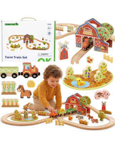 Набор деревянных игрушечных поездов TOOKY TOY "Ферма", 48 деталей.