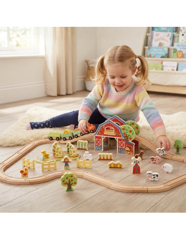 TOOKY TOY Wooden Farm Train Set 48 pcs.