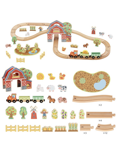 TOOKY TOY Wooden Farm Train Set 48 pcs.