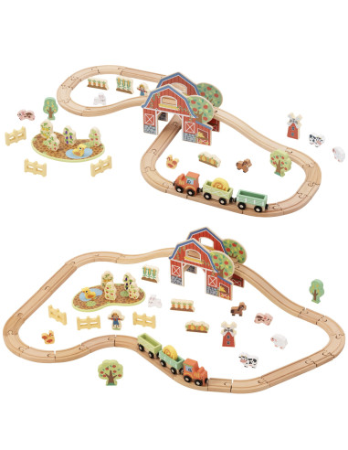 TOOKY TOY Wooden Farm Train Set 48 pcs.