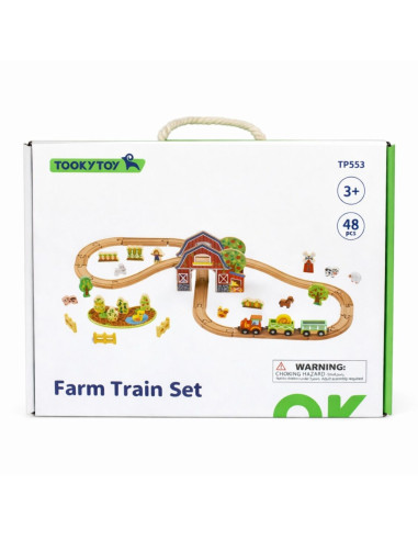 Набор деревянных игрушечных поездов TOOKY TOY "Ферма", 48 деталей.