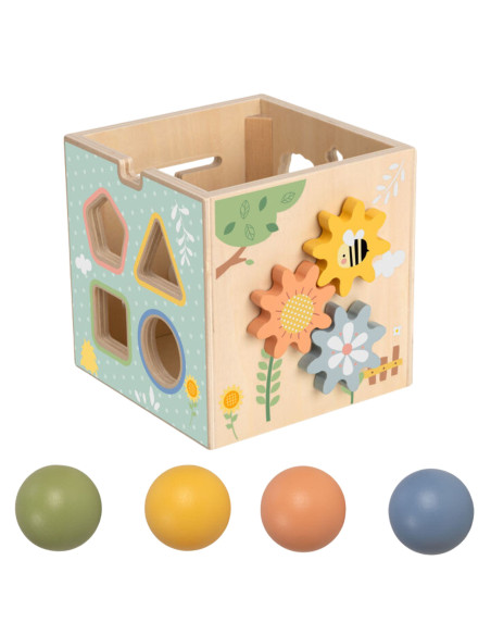 TOOKY TOY Wooden Spring Educational Cube 5-in-1
