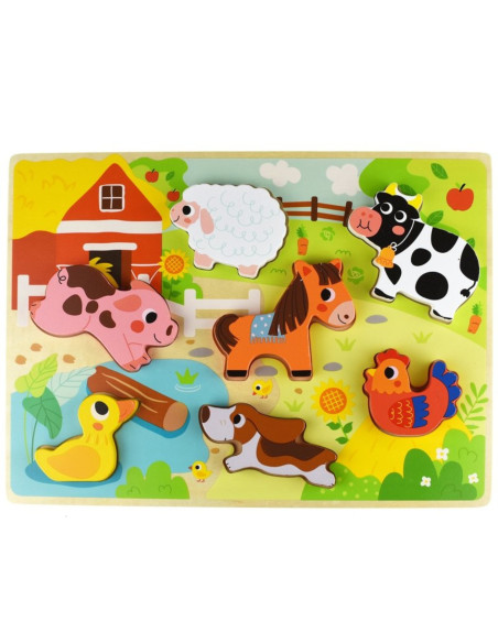TOOKY TOY medinis Montessori dėlionės gyvūnams, fermai, dera su formomis