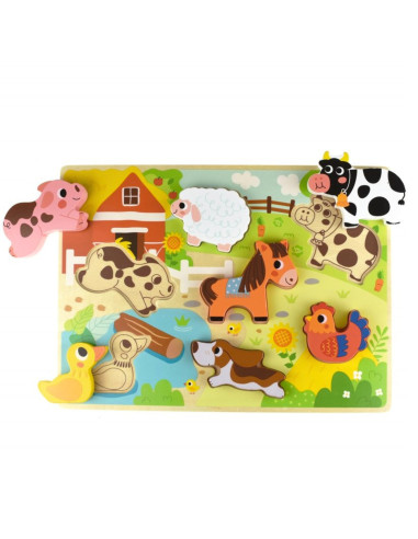 TOOKY TOY medinis Montessori dėlionės gyvūnams, fermai, dera su formomis
