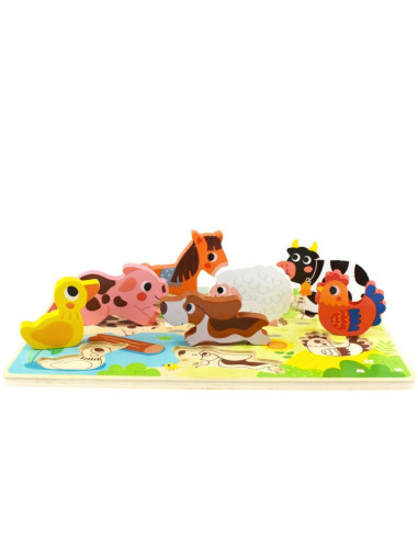 TOOKY TOY Wooden Montessori Puzzle Animals Farm Match Shapes