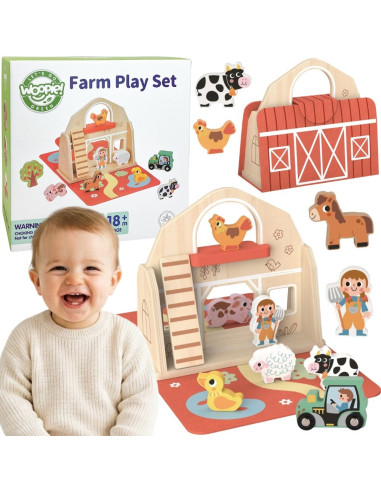 WOOPIE GREEN Wooden Folding Farm in a Suitcase with Animals 11 pcs.