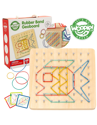 WOOPIE GREEN Geoplan with Rubber Bands Wooden Puzzle 69 Pieces FSC Certified