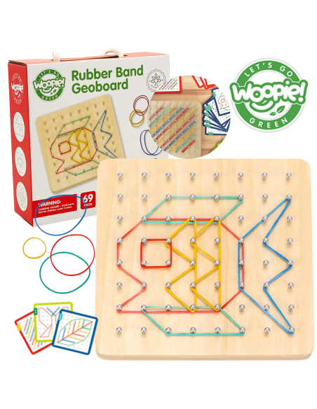 WOOPIE GREEN Geoplan with Rubber Bands Wooden Puzzle 69 Pieces FSC Certified