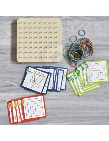 WOOPIE GREEN Geoplan with Rubber Bands Wooden Puzzle 69 Pieces FSC Certified