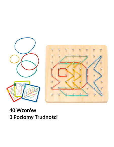 WOOPIE GREEN Geoplan with Rubber Bands Wooden Puzzle 69 Pieces FSC Certified