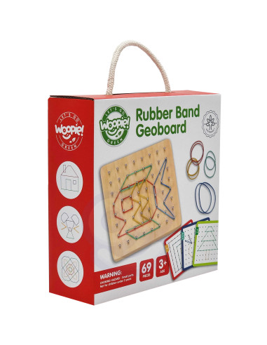WOOPIE GREEN Geoplan with Rubber Bands Wooden Puzzle 69 Pieces FSC Certified