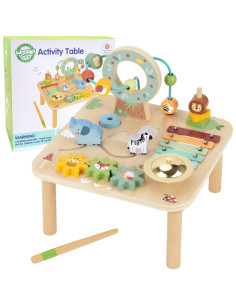 WOOPIE GREEN medinis edukacinis stalas muzikinis sensorinis labirintas 5 viename