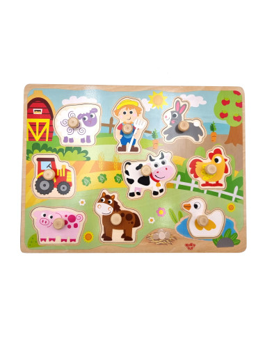 WOOPIE GREEN Wooden Montessori Puzzle Farm with Matching Pins