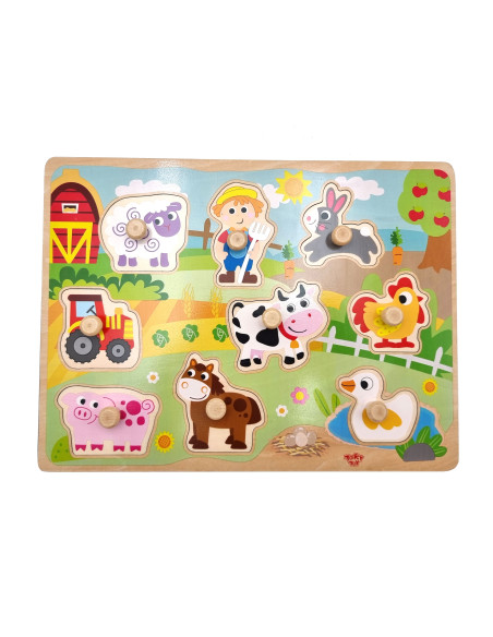 WOOPIE GREEN Wooden Montessori Puzzle Farm with Matching Pins