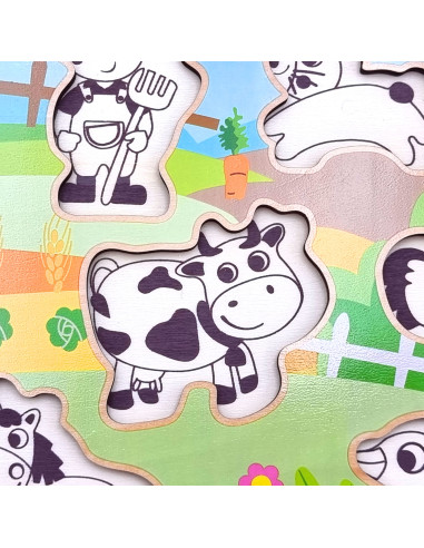 WOOPIE GREEN Wooden Montessori Puzzle Farm with Matching Pins