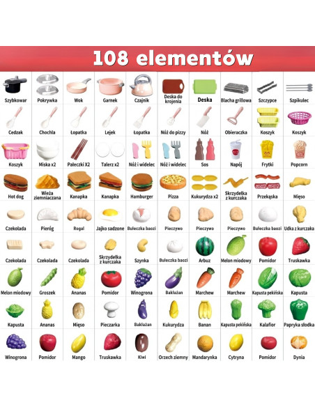 WOOPIE Kitchen Accessories Set Cooking Toy 108 pcs