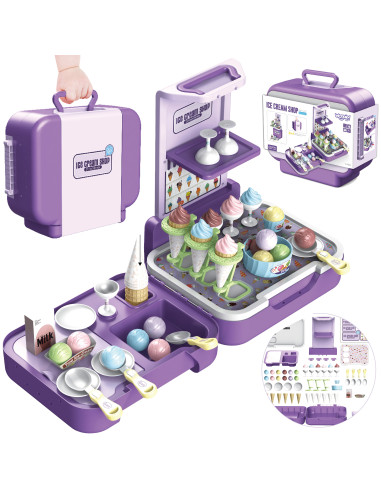 WOOPIE Ice Cream Case 3 in 1 Kitchen Shop Ice Cream Parlor Portable 62 pcs.