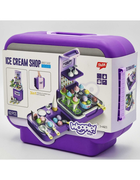 WOOPIE Ice Cream Case 3 in 1 Kitchen Shop Ice Cream Parlor Portable 62 pcs.