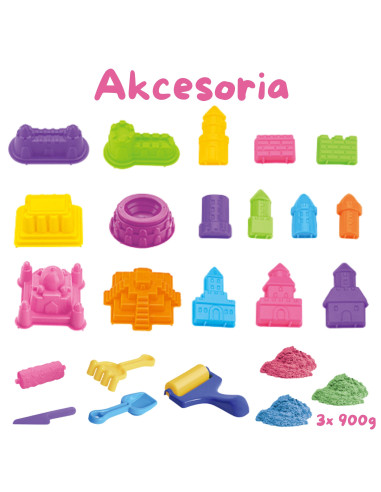 WOOPIE kinetinio smėlio stebuklingų pilių rinkinys, 22 dalių lagaminas