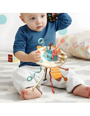 WOOPIE BABY Montessori sensorinis žaislas-kramtukas-barškutis-daugiafunkcis-lapė