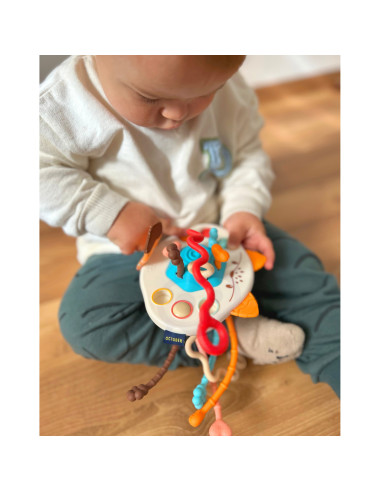 WOOPIE BABY Montessori sensorinis žaislas-kramtukas-barškutis-daugiafunkcis-lapė