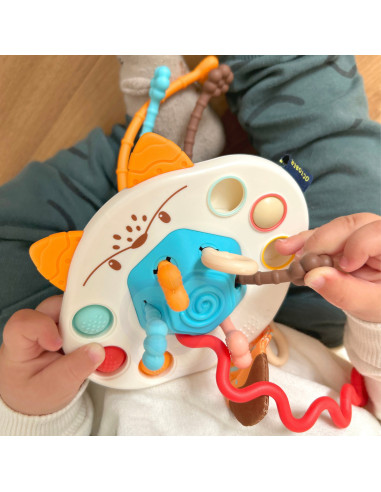 WOOPIE BABY Montessori sensorinis žaislas-kramtukas-barškutis-daugiafunkcis-lapė