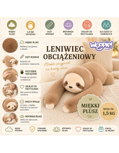 WOOPIE svertinis pliušinis tinginio antistresinis sensorinis sunkus meškiukas žaislas 65 cm 1500 g 2