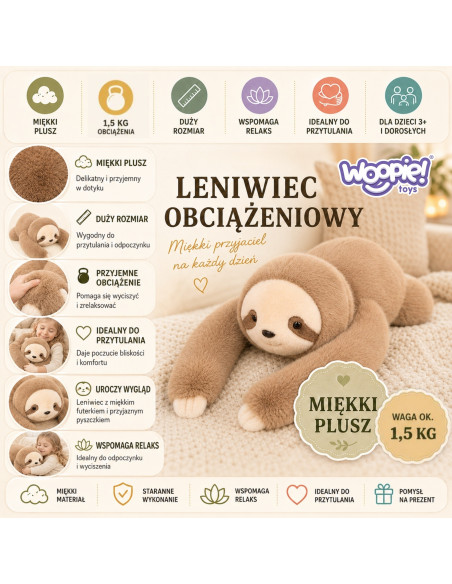 WOOPIE Weighted Plush Sloth Anti-Stress Sensory Heavy Bear Cuddly Toy 65cm 1500g