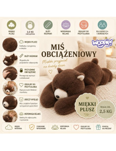 WOOPIE svertinis pliušinis žaislas Balboa meškiukas, antistresinis sensorinis sunkusis meškiukas, 65 cm, 2500 g 2
