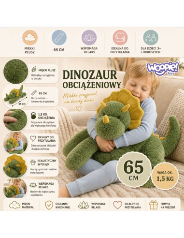 WOOPIE dinozauras antistresinis sensorinis svertinis pliušinis žaislas sunkus meškiukas 65 cm 1500 g