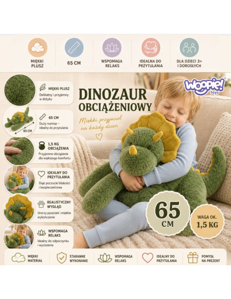 WOOPIE Dinosaur Anti-Stress Sensory Weighted Plush Toy Heavy Bear Cuddly Toy 65cm 1500g