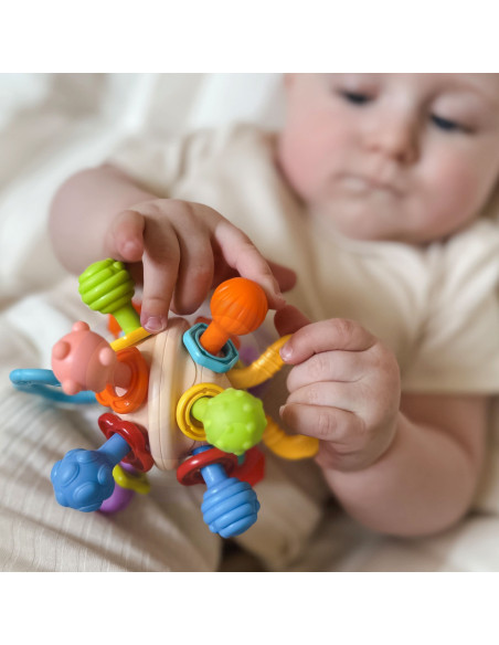 WOOPIE BABY minkštas barškutis 2in1 kramtukas-sensorinis žaislas kūdikiams nuo 0 mėn.