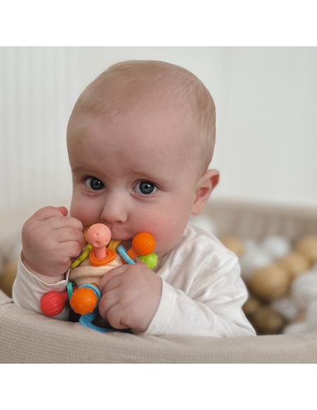WOOPIE BABY minkštas barškutis 2in1 kramtukas-sensorinis žaislas kūdikiams nuo 0 mėn.