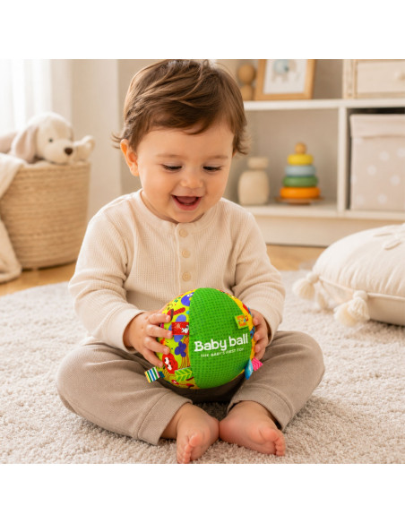 Мягкий сенсорный мячик WOOPI BABY с нашивкой для малышей + звуковые эффекты.