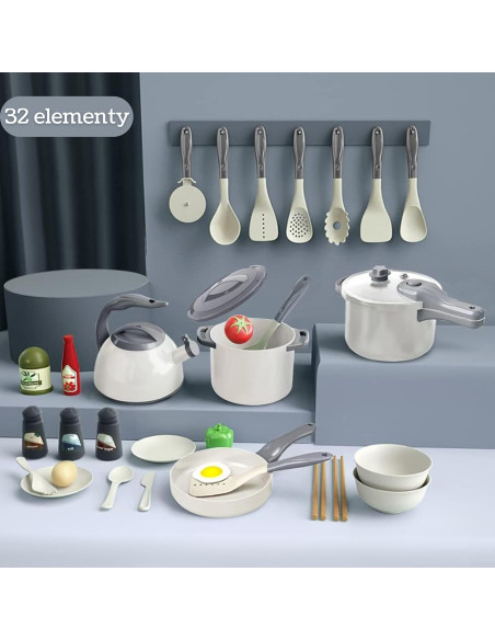 WOOPIE Little Chef Set Pots Frying Pan Kettle White 32 pcs.
