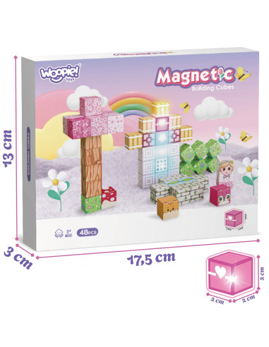 Woopie magnetiniai kubeliai, 48 vnt., Montessori edukacinė 3D dėlionė