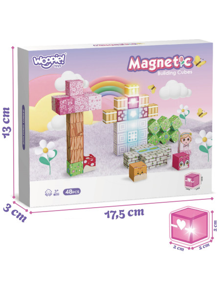 Woopie magnetiniai kubeliai, 48 vnt., Montessori edukacinė 3D dėlionė
