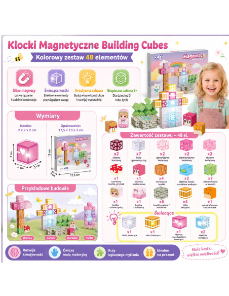 Woopie magnetiniai kubeliai, 48 vnt., Montessori edukacinė 3D dėlionė