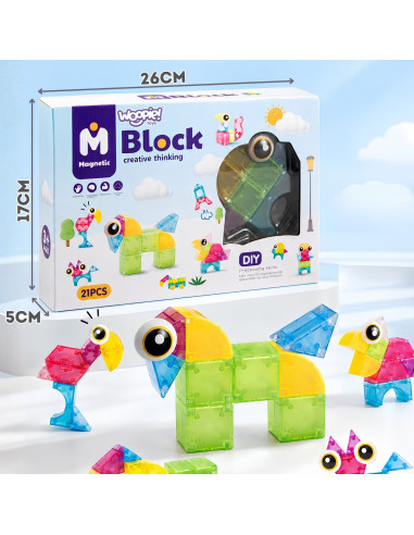WOOPIE magnetiniai kaladėlės, 21 vnt., M formos, kūrybinė, edukacinė dovana, 3D