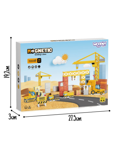 WOOPIE magnetiniai konstruktoriaus kubeliai, statybvietė, 49 vnt.