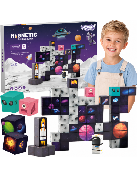 WOOPIE magnetiniai konstruktoriaus kubeliai „Cosmos“, 74 vnt.