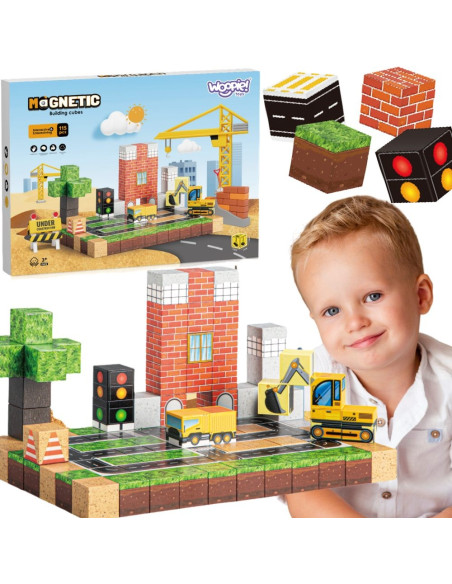 WOOPIE magnetiniai kaladėlės statybvietė 115 vnt.
