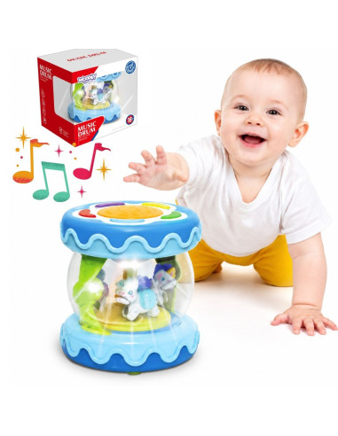 WOOPIE BABY būgnų muzikinės dėžutės projektorius 3 viename muzikinis žaislas kūdikiams + volelis mokymuisi ropoti