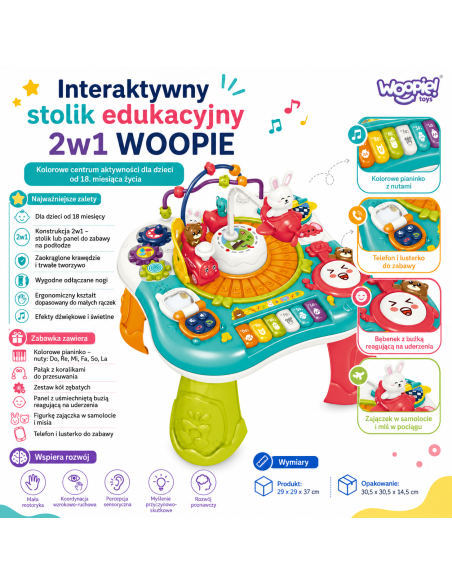 WOOPIE BABY 2-in-1 interaktyvus edukacinis stalo pianino garsai