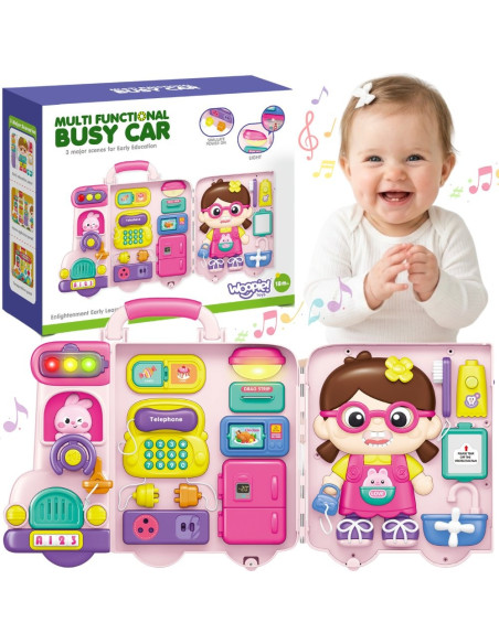 WOOPIE interaktyvi manipuliacinė lenta, lagaminas automobiliui, 3in1, garso šviesa
