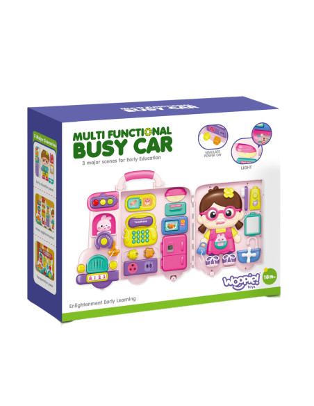 WOOPIE interaktyvi manipuliacinė lenta, lagaminas automobiliui, 3in1, garso šviesa