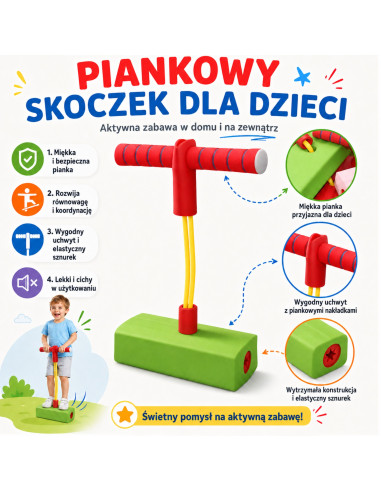 WOOPIE žalias putplasčio megztinis vaikams su Pogo šokinėjimo ir pusiausvyros lavinimo priemone
